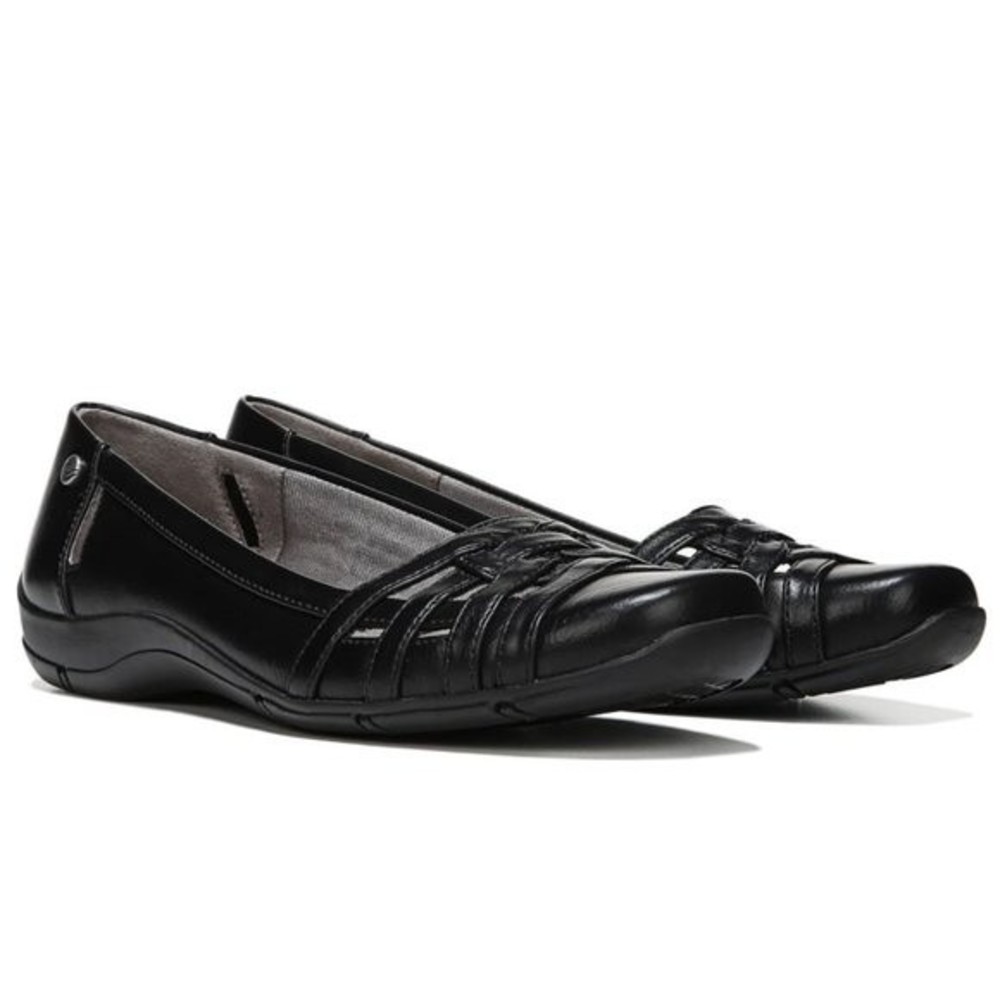 8.5W 8.5 WIDE LifeStride Diverse Black Faux Vegan Leather Ballet Flats Shoes NEW